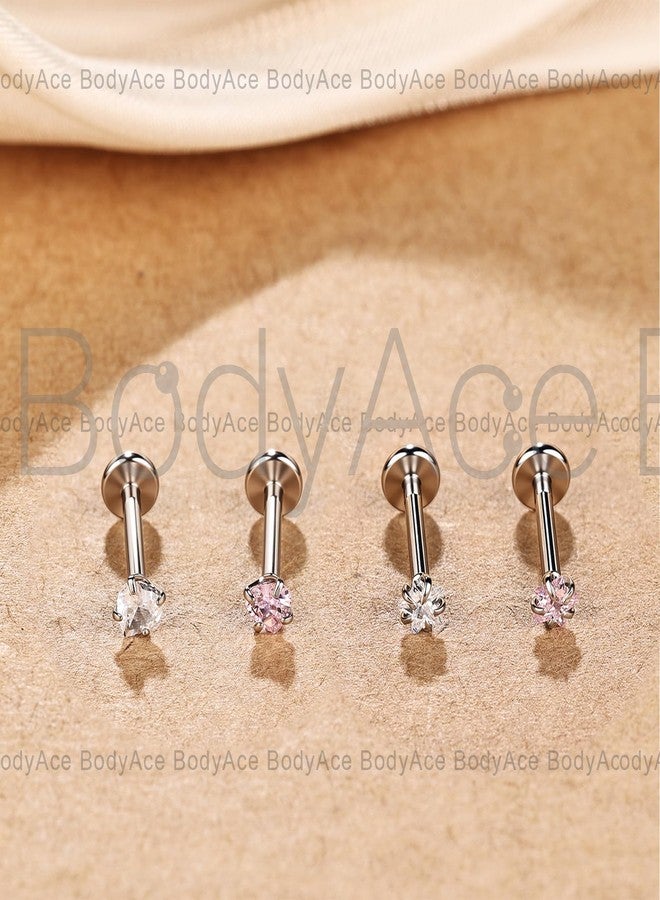 BodyAce 16G 18G Tragus Piercing Labret Medusa Jewelry Long Internally Threaded Nose Stud Flat Back Earrings Pink CZ Monroe Lip Rings Heart Cartilage Helix Studs Star [16G(1.2mm);Length:6mm] - Image 5